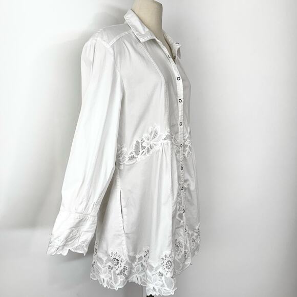 Free People Constance Mini Dress Embroidery Button-Up Long Sleeve Cotton White M - Picture 12 of 14